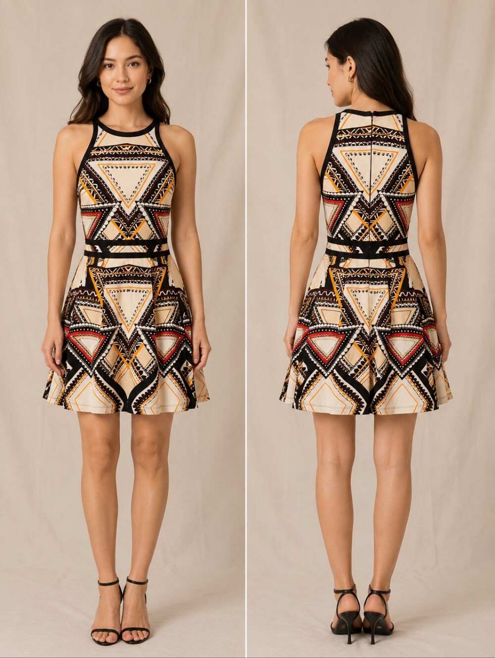 🍋‍🟩Massimo Geometric Patterned Dress - Black, White, Yellow, Red Size XS